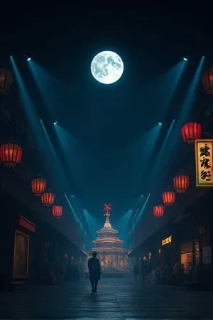长风渡雪竖版海报，风雪口的长桥与挑担行人